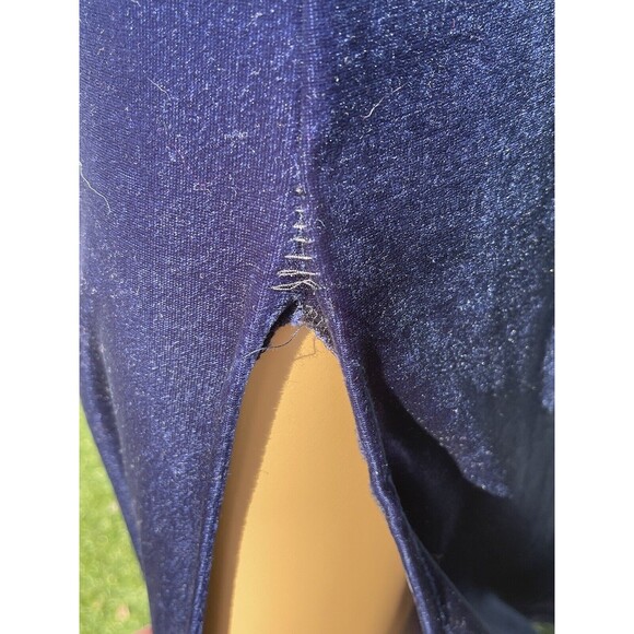 Vintage 1990s Miss & Mrs Blue Crushed Velvet Midi Rhinestone Slit Large Dress - Picture 6 of 12